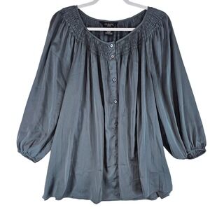 Women's 2X Blouse Gray Button Front plus size top GEORGE